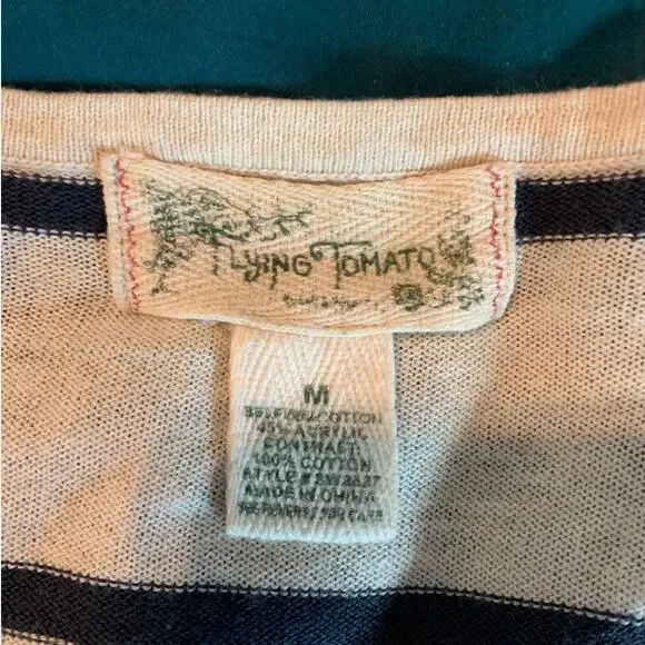 Flying Tomato oatmeal with navy stripes and lace details long sleeve cardigan M - Picture 7 of 7